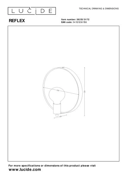 Lucide REFLEX - Lámpara de espejo - Ø 31 cm - 1xE27 - Natural - técnico